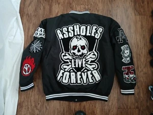 ALF A**holes Live Forever Mens L Black Varsity Jacket w/ Embroidery Patches! - Picture 1 of 8