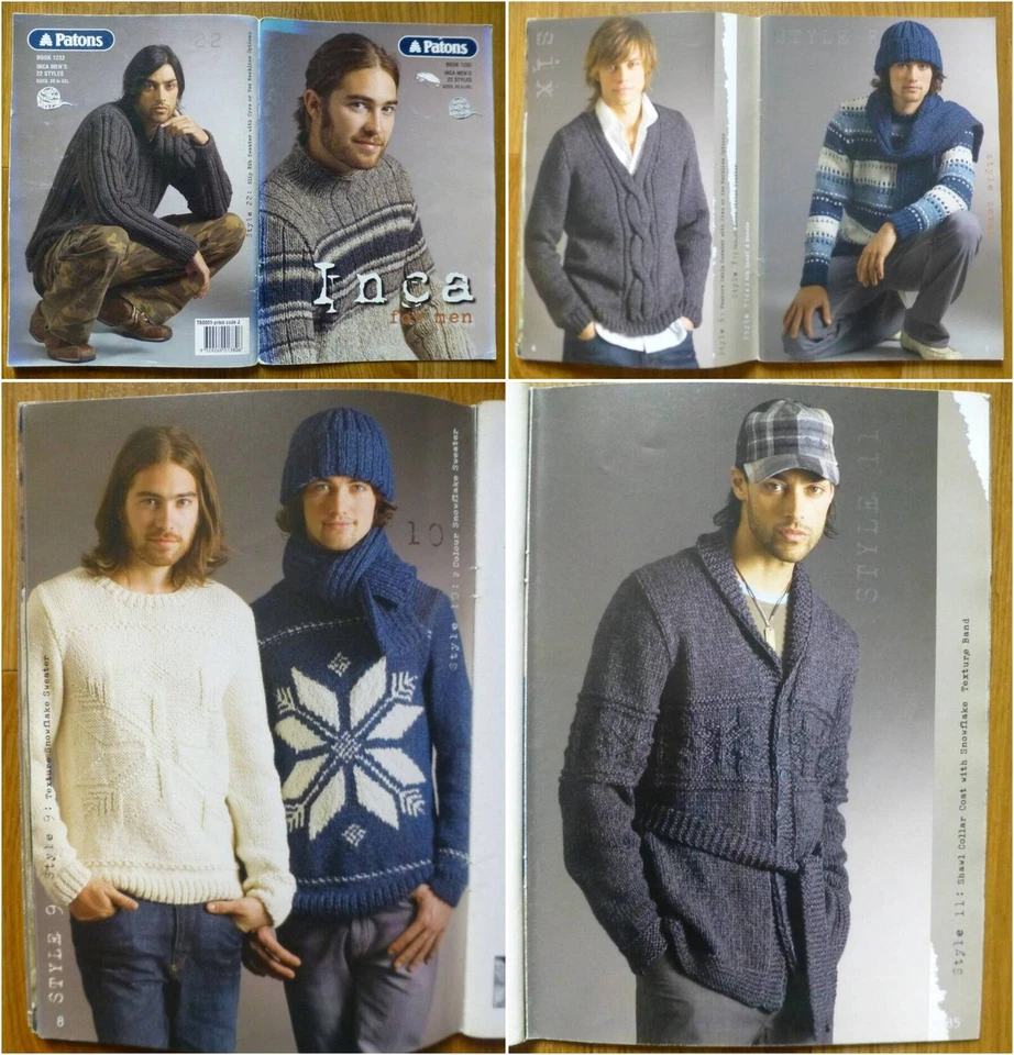 PATONS 1232-MENS 31½-53" INCA CHUNKY SWEATERS+ACCESSORIES KNITTING PATTERN BOOK - Image 1 of 2