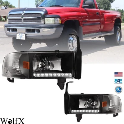 Headlights For 1995-2001 Dodge Ram 1500 2500 3500 Black Housing Headlamps - Image 1 of 4
