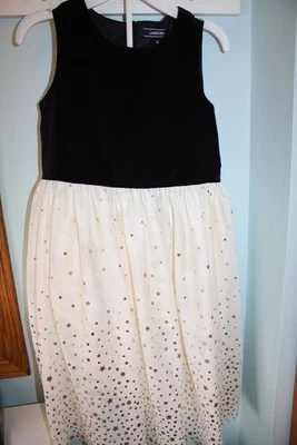 Vestido de Navidad Lands End Niñas Talla 12 Negro Terciopelo Marfil Dorado Estrella Foto 1 de 4