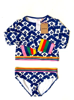 Nuevo con etiquetas Conjunto de Traje de Baño Mini Boden Niñas Azul Floral Arco Iris Rayas Talla 9-10Y Foto 1 de 4