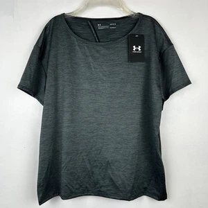 Under Armour Top Womens L UA Heat Gear Shirt Gray Keyhole Performance Gym New - Picture 1 of 9