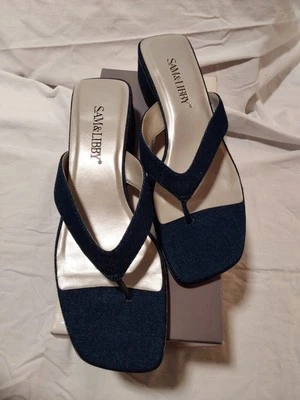 Tanga de mezclilla azul con tacón grueso Sam & Libby 280-400 para mujer talla 8,5 M Foto 1 de 4