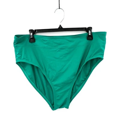 Lands' End Chlorine Resistant High Leg High Waisted Bikini Swim Bottoms green L Foto 1 de 4