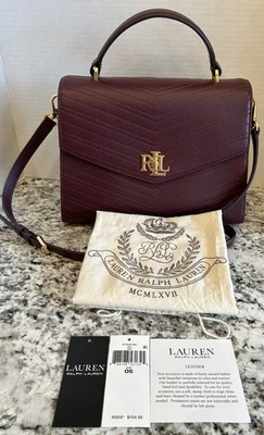 Bolso de Mano Convertible Ralph Lauren M Farrah Cuero Pinot Noir Cosido Usado Foto 1 de 4