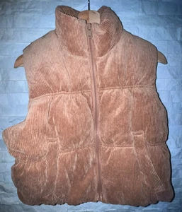 EUC Women's LOVE TREE Cropped Corduroy Full Zip Puffer Vest Pockets Camel Small - Picture 1 of 5