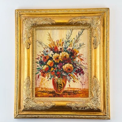 Pintura al óleo vintage enmarcada ramo floral marco de madera barroco dorado 12x14 Foto 1 de 4