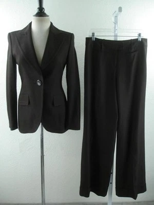 Mujer 8 38 Escada Marrón 2 Piezas Traje Puños Anchos Pierna Pantalones 30 X 32 Chaqueta Blazer Foto 1 de 4