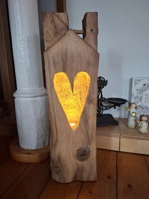 Stehlampe LED-aus Holz 64c Eichenbalken Windlicht Stele Skulptur Laterne Design  - Bild 1 von 4