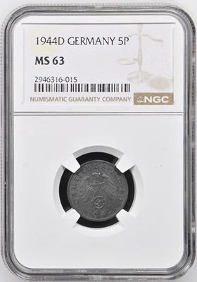 Germany 1944 D 5 Reichspfennig, KM#100, NGC MS63 Top Pop (#5) - Image 1 of 2