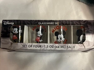 Disney Mickey Mouse Glassware Set Of 4 Shot Glass 1.5 Ounces Damaged Box - Picture 1 of 24