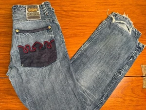 Y2K Porta Corona Jeans Autentico Ricamato 34X34 Uomo Invecchiato - Foto 1 di 7