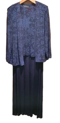 VESTIDO DE NOCHE PETITE ALEX 2 PIEZAS TALLA 18WP AZUL MARINO ESTAMPADO DE FLORES CORPIÑO Foto 1 de 4