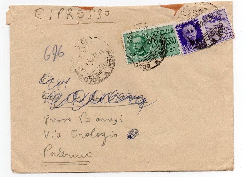 1942 Regno busta espresso £ 1,25 + 50c. Propaganda - Immagine 1 di 1