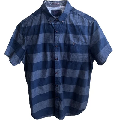 Denim & Flower Shirt Men's Size LG Blue StripeSlim Fit Button Down Short Sleeve - Image 1 of 4