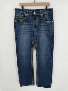 True Religion Jeans 34x32 Logan Super T Distressed Thick Stitch USA Made Denim - Picture 1 of 14