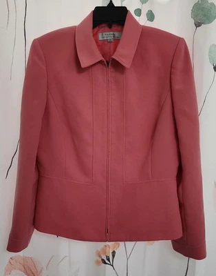 Blazer Feminino Tahari Arthur S Levine Tamanho 12 Rosa Salmão Zíper Completo - Imagem 1 de 4