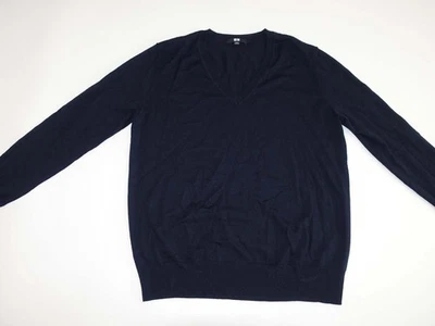 Uniqlo Women's V-Neck Sweater Large Navy Blue 100% Wool Pullover Long Sleeves L - Image 1 of 4