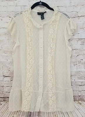Top de encaje Venezia para mujer talla grande 18/20 marfil botones volantes delanteros romántico boho Foto 1 de 4