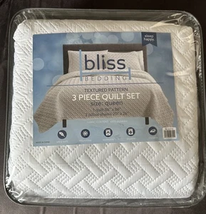 Neu Bliss Bettwäsche 3-teiliges Quilt-Set Strukturmuster Queen Size Quilt 2 Kissenbezüge - Bild 1 von 3