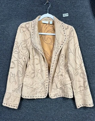 Chaqueta Chico's Imitación Gamuza Corte Frente Abierto Mujer 1 EE. UU. 8 Detalle Ojal Beige Foto 1 de 4