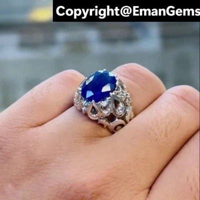 Hermoso Anillo de Zafiro Azul Africano Natural Regalo de Navidad Plata de Ley 925 Foto 1 de 4