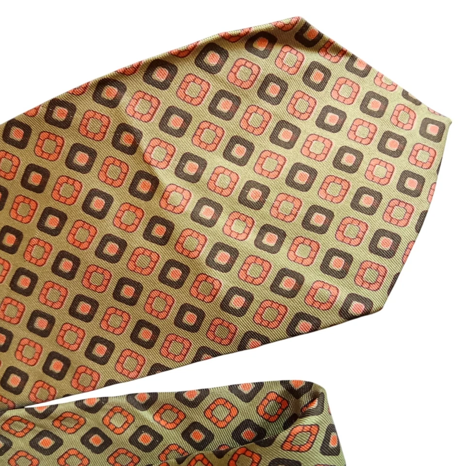 Corbata Habands Vintage Años 60 Toda Seda Marrón y Verde Patrón Geométrico 58" 3.5" W Foto 1 de 4
