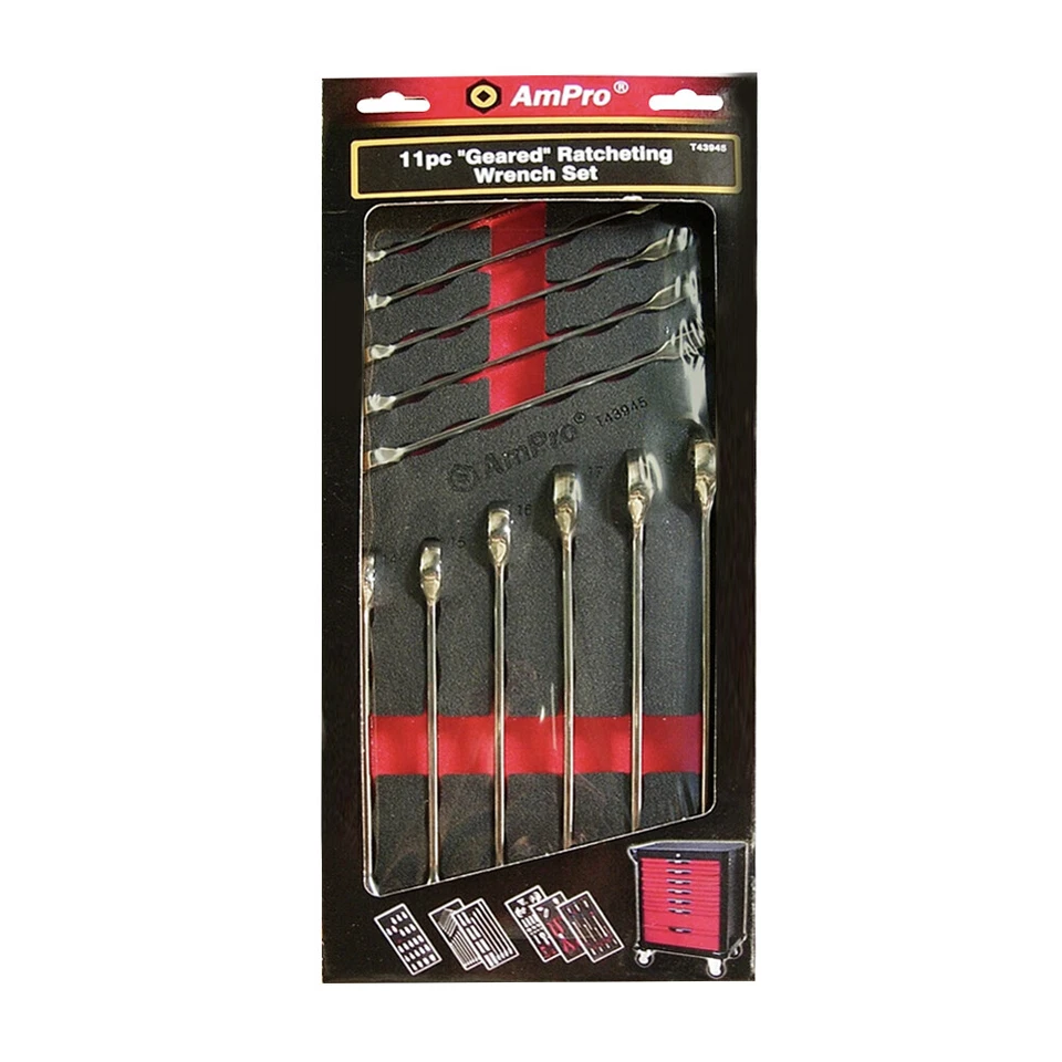 11pc Ampro Geared Metric Ratcheting Wrench Socket Spanner Tool Kit Set T43945 - image 1 of 1
