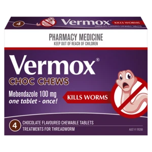 Vermoxx Choc Chews Treatment for Threadworm 4 Tablets - Chocolate Kill Worms - Picture 1 of 2