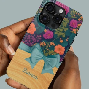 Robuste Handyhülle Boho blau türkis Blumen, Holz Fußzeile für iPhone Samsung Galaxy - Bild 1 von 108