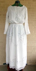 Gibson Girl Lace Dress Edwardian Pigeon Breasted Wedding Gown Garden Tea White - Picture 1 of 9