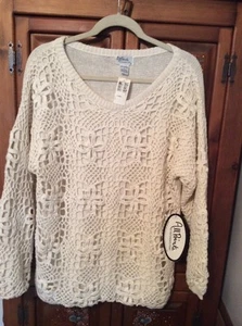 NWT Vintage REFERENCE POINT Ivory Pullover Sweater Crochet Top Size Large - Picture 1 of 8