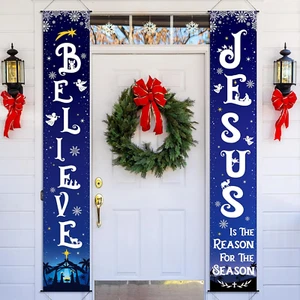 Porch Front Christmas Sign Decorations Outdoor Banner Door Xmas Nativity Scene - Picture 1 of 12