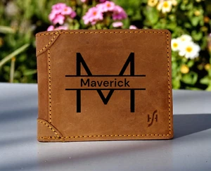 Personalised Engraved Brown RFID Leather Wallet Birthday Gift for Dad Grandad - Picture 1 of 7