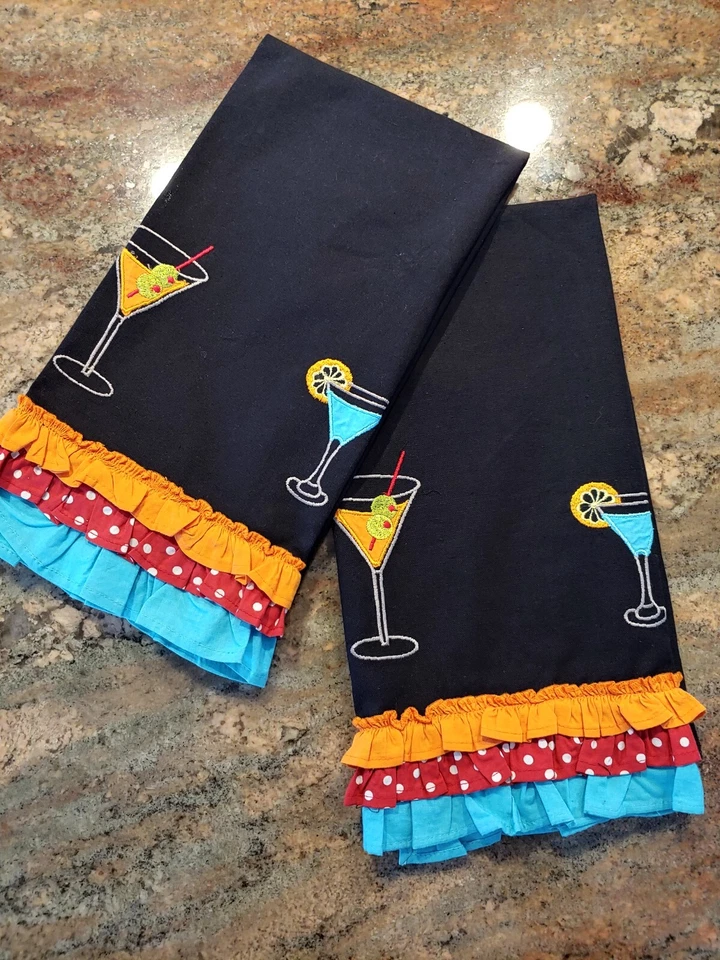 2 toallas de cocina bordadas Martini a lunares con volantes de algodón Sur La Foto 1 de 4
