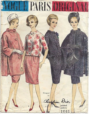 1960 Vintage VOGUE Sewing Pattern B34 SUIT COAT JACKET SKIRT (1380) Dior - Image 1 of 2