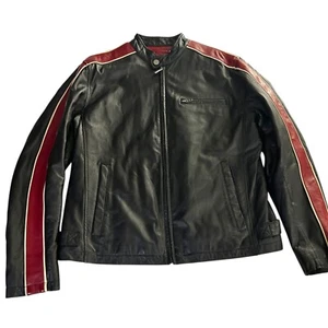 Chaqueta de cuero Wilsons M Julian negra moto carreras rayas café corredor motocicleta M - Imagen 1 de 6