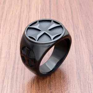 Men's Cross Siget Rings Vintage Stainless Steel Iron Knights Templar Statement - Picture 1 of 26