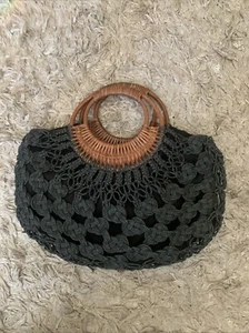 Vintage gehäkelte Tasche Handtasche schwarz - Bild 1 von 8