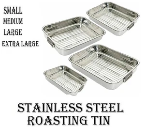 Stainless Steel Roasting Deep Tray Oven Pan Grill Dish Meat, Rack Baking Roaster - Picture 1 of 7