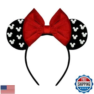 JIAHANG Velvet Mouse Ears Hair Bow Headband with Pearls, Party Decoration Fas - Picture 1 of 5