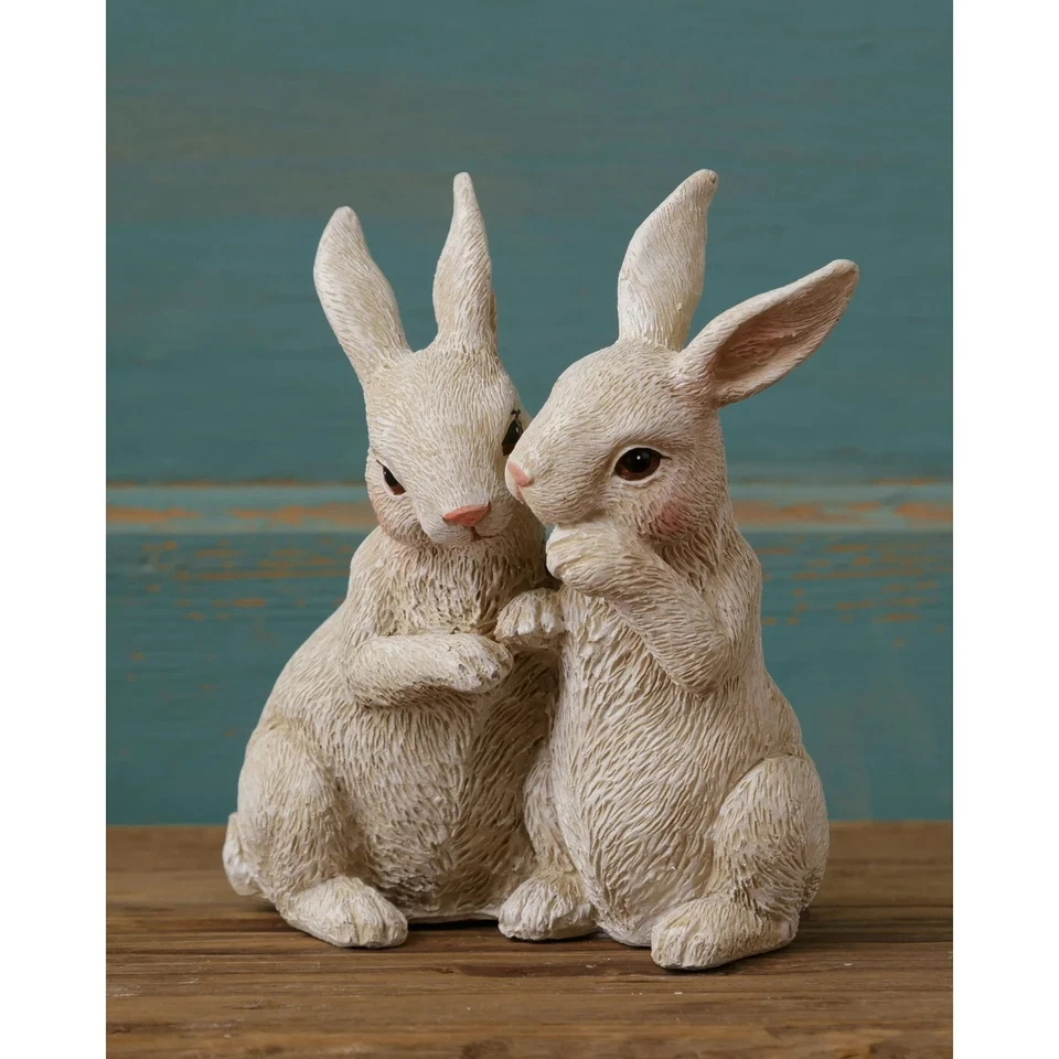 Country Bunny Pair Easter Rabbits Spring Farmhouse Cottage 6" Tall New - Image 1 of 1