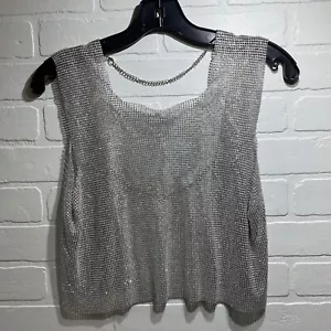 Joyfunear Summer Rhinestone Embellished Sleeveless Crop Top, Loose Fit - SMALL - Picture 1 of 9