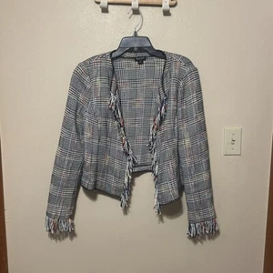 WORTH New York Fringe Tweed Multicolor Blazer Size 14 - Picture 1 of 6