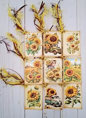 9 girasol ~ hecho a mano ~ etiquetas de regalo ~ libros de recortes ~ diarios basura ~ artesanías ~ fiestas ~ planificadores Foto 1 de 3