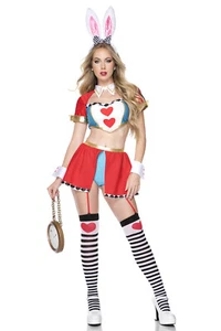 Womens 5pc Rabbit Wonderland Fairy Tale Halloween Adult Costume NEW - Picture 1 of 3