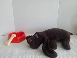 TONKA Pound Puppy Set Vintage 1985 Large 17" Brown Puppy w/ Dish & Bone - Picture 1 of 10