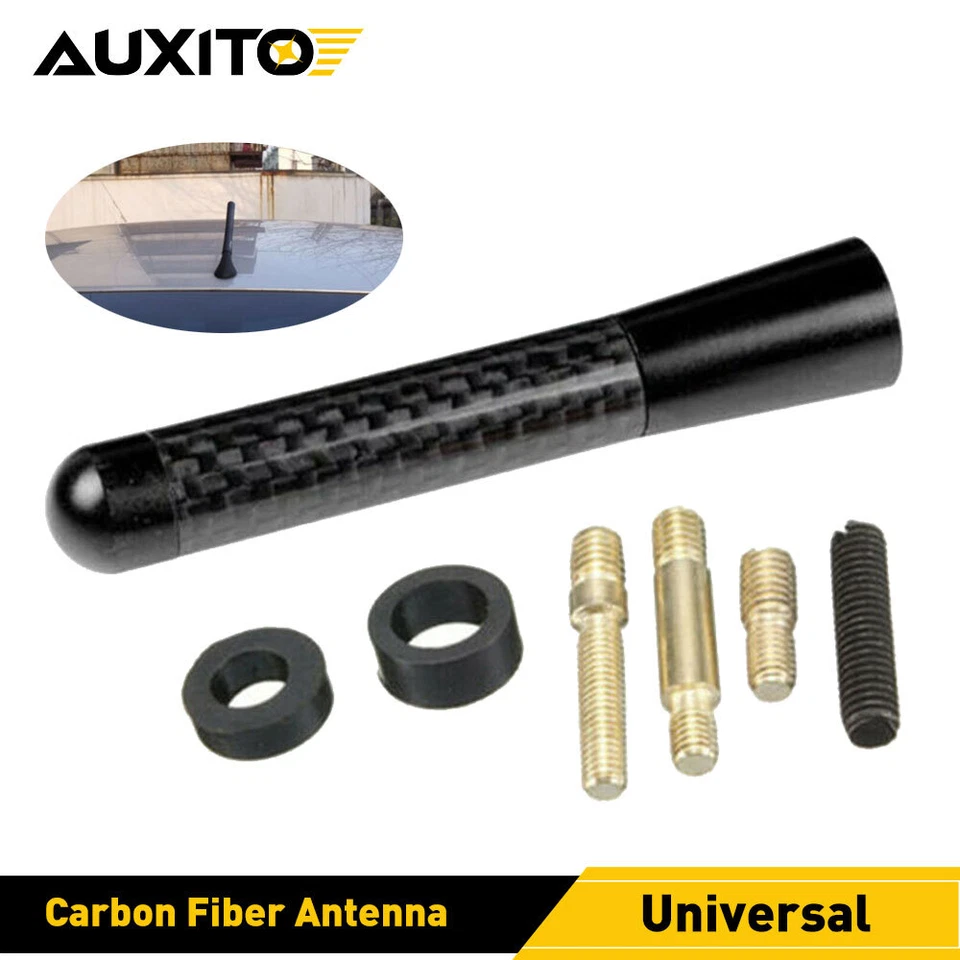 Universal 3" Fibra Carbono Antena Corta Radio AM/FM Vehículo Rechoncho Techo Antena Aérea Foto 1 de 4