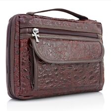 Leather Bible Cover Burgundy Faux Alligator Large Holy Book Case Cross Zipper