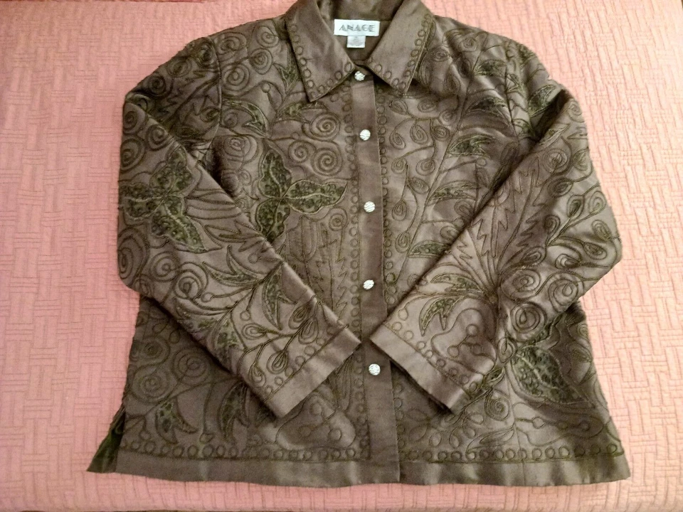 Jaqueta ANAGE 100% Seda BRONZE XL Botões de Strass em Relevo Formal - Imagem 1 de 4